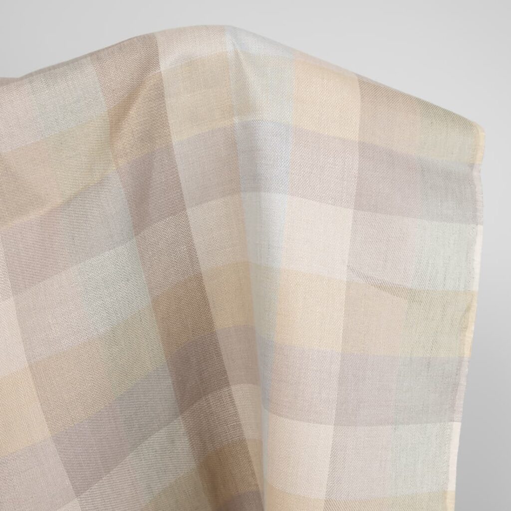 Tissu de lin à carreaux beige marron 2 linen fabric checks beige sand