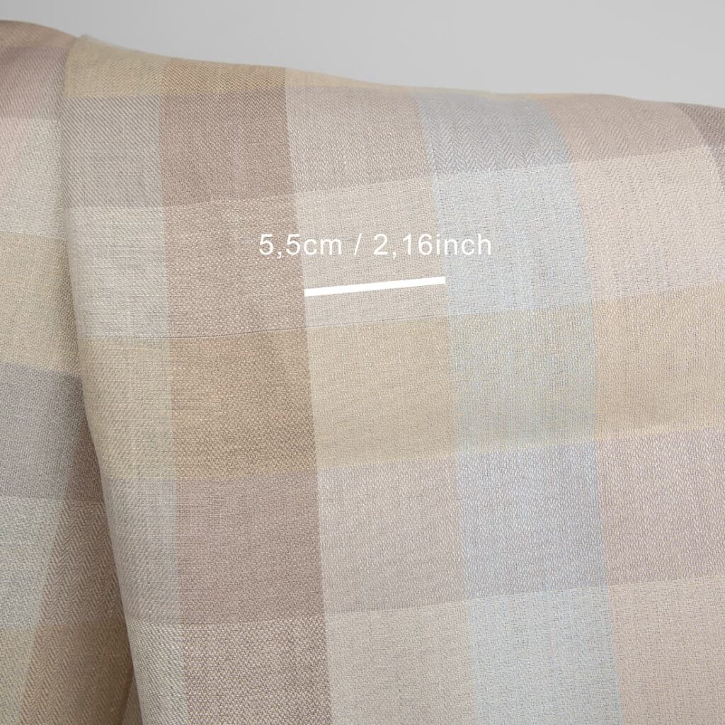 Tissu de lin à carreaux beige marron 3 linen fabric checks beige checks 5.5cm.
