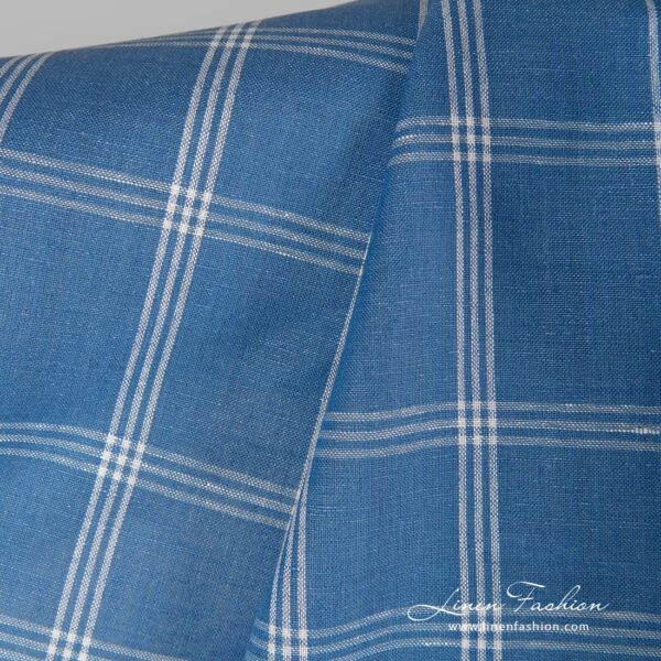 Checked linen cotton blue fabric.