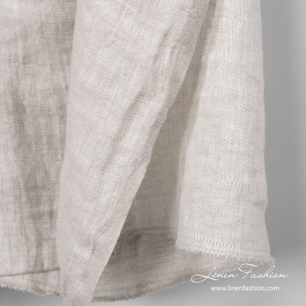 Tissu en lin lavé gris clair minuscule à chevrons 3 Washed linen fabric light grey tiny herringbone