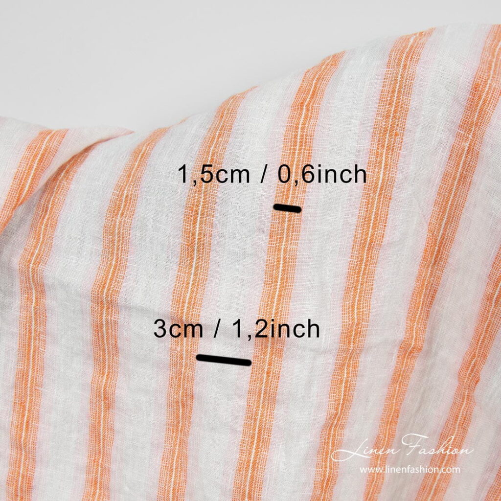 Tissu de lin lavé à rayures orange 3 Linen fabric in orange stripe, measurements