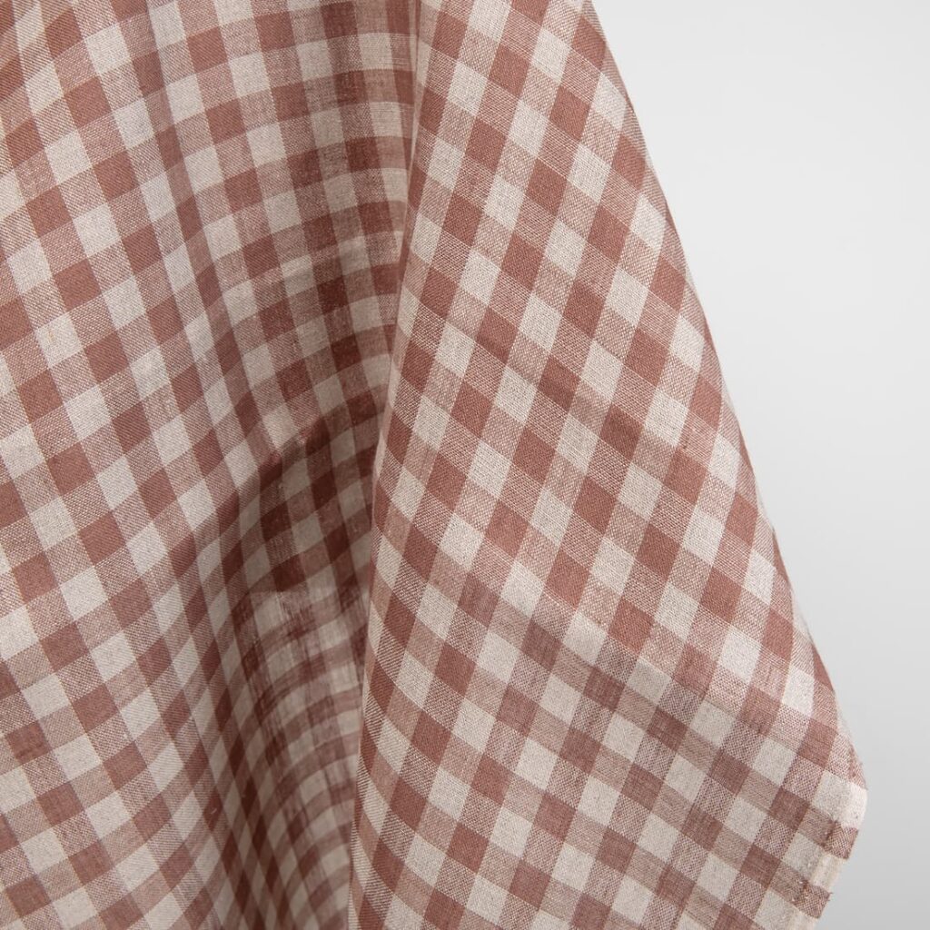 Tissu de lin à carreaux de couleur marron et lin naturel 4 Linen fabric in brown and natural linen colour checks product photo