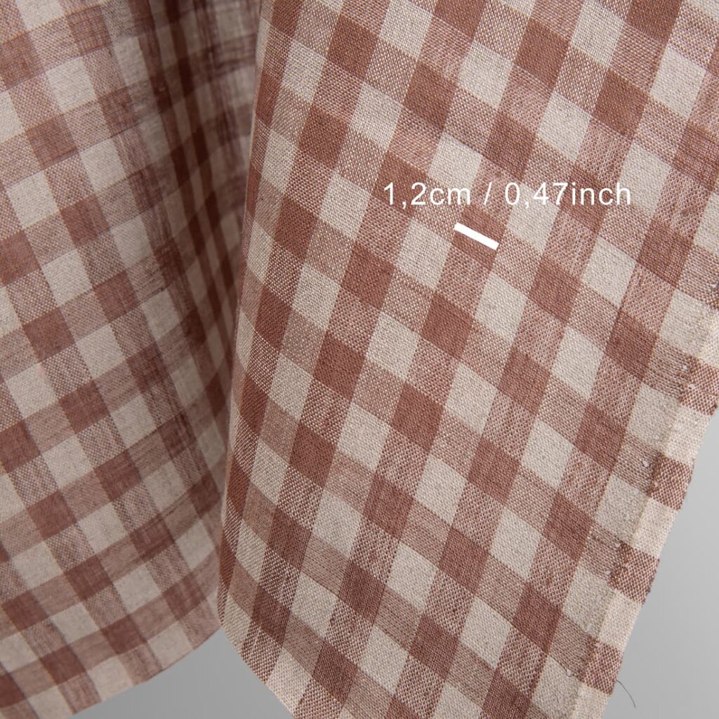 Tissu de lin à carreaux de couleur marron et lin naturel 2 Linen fabric in brown and natural linen colour checks with measurements