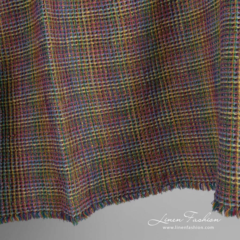 Tissu en coton lin marron gaufré 4 Brown linen cotton fabric in waffle pattern, specially washed to increase softness