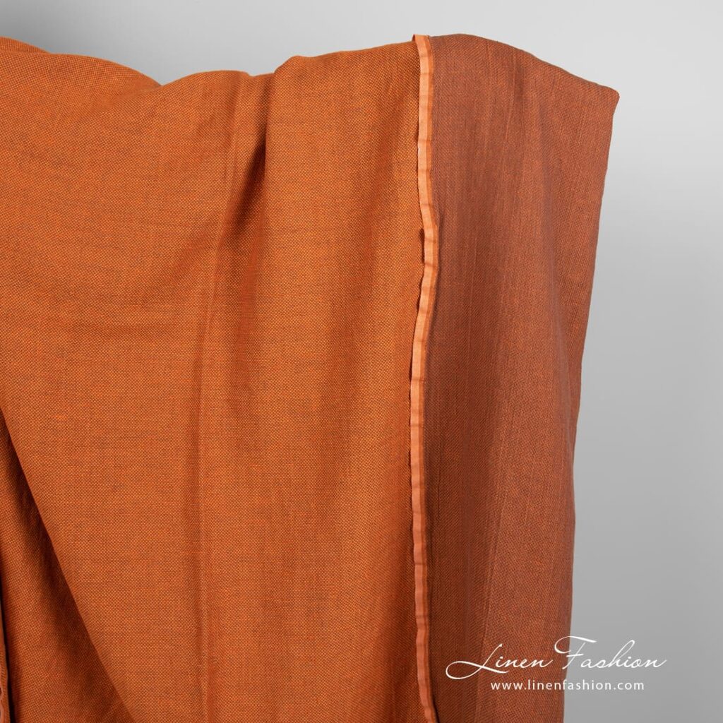 Tissu coton lin orange en petits losanges lavés 1 Orange linen cotton fabric