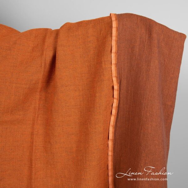 Orange linen cotton fabric, double-sided in small diamond pattern