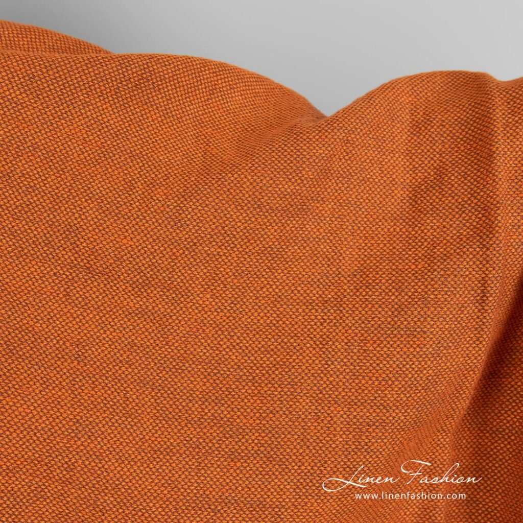 Tissu coton lin orange en petits losanges lavés 3 Orange linen cotton fabric, specially washed to increase softness