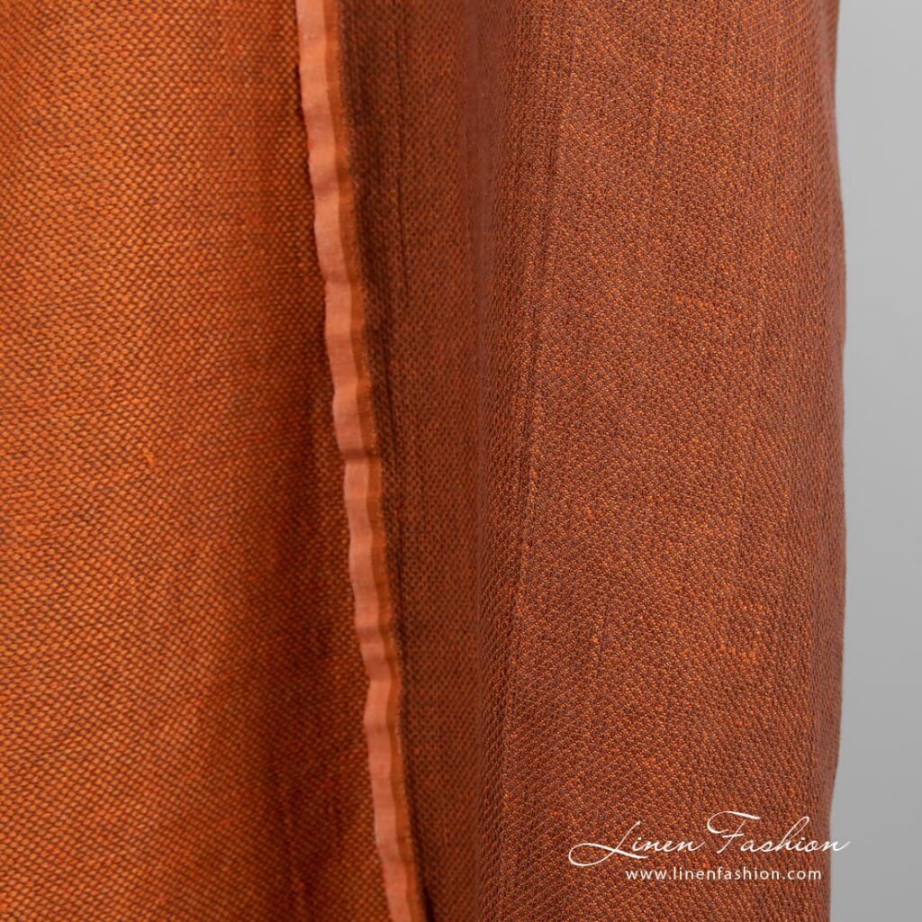 Tissu coton lin orange en petits losanges lavés 4 Orange linen cotton fabric, perfect for clothes and home textile