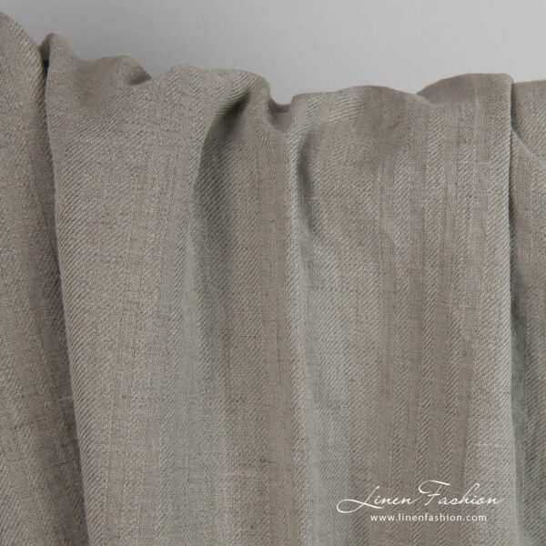 Linen cotton fabric in old green color, with narrow twill weave stripes