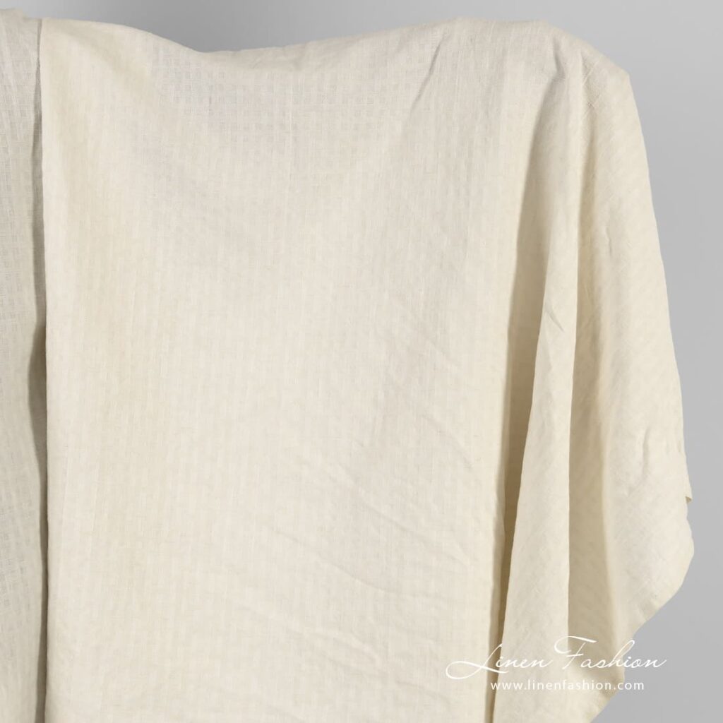 Tissu en lin et coton de couleur crème lavée 1 Linen cotton fabric in cream color