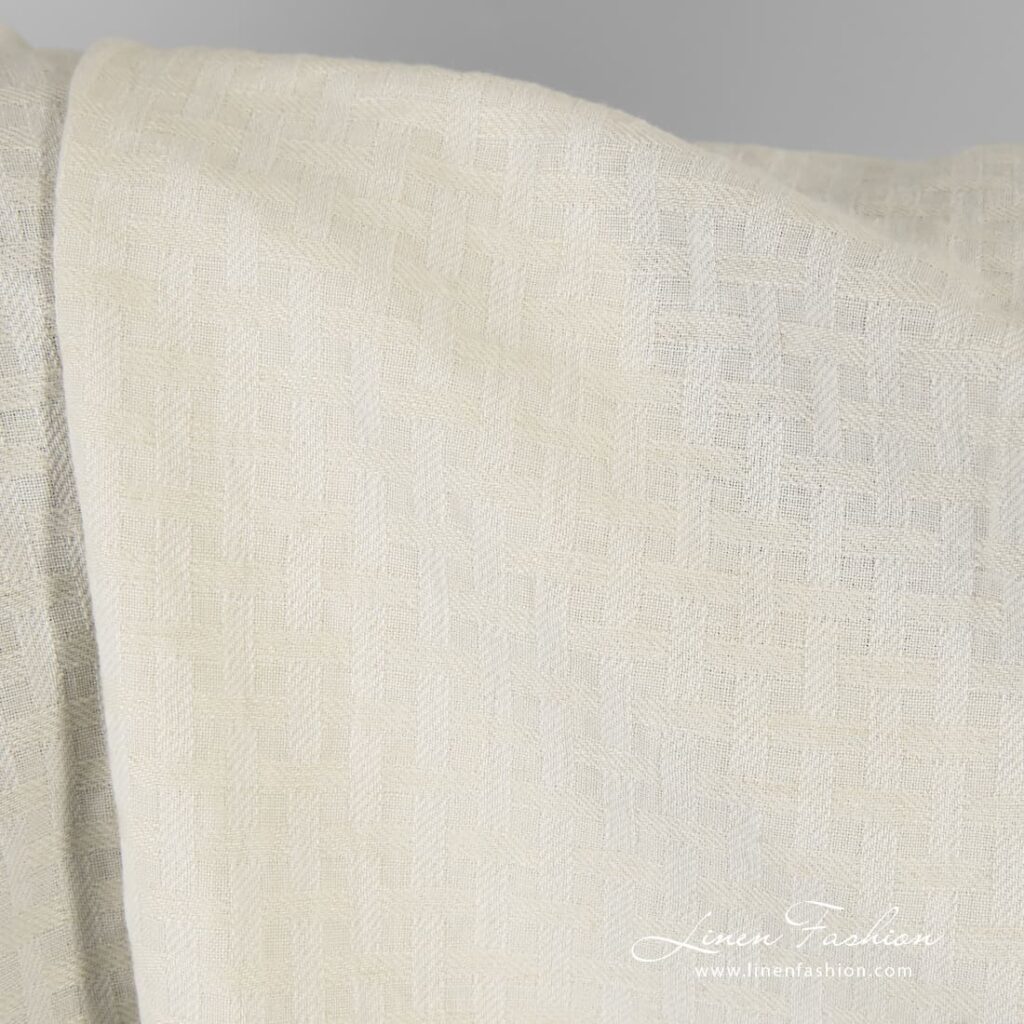 Tissu en lin et coton de couleur crème lavée 2 Linen cotton fabric in cream color, washed