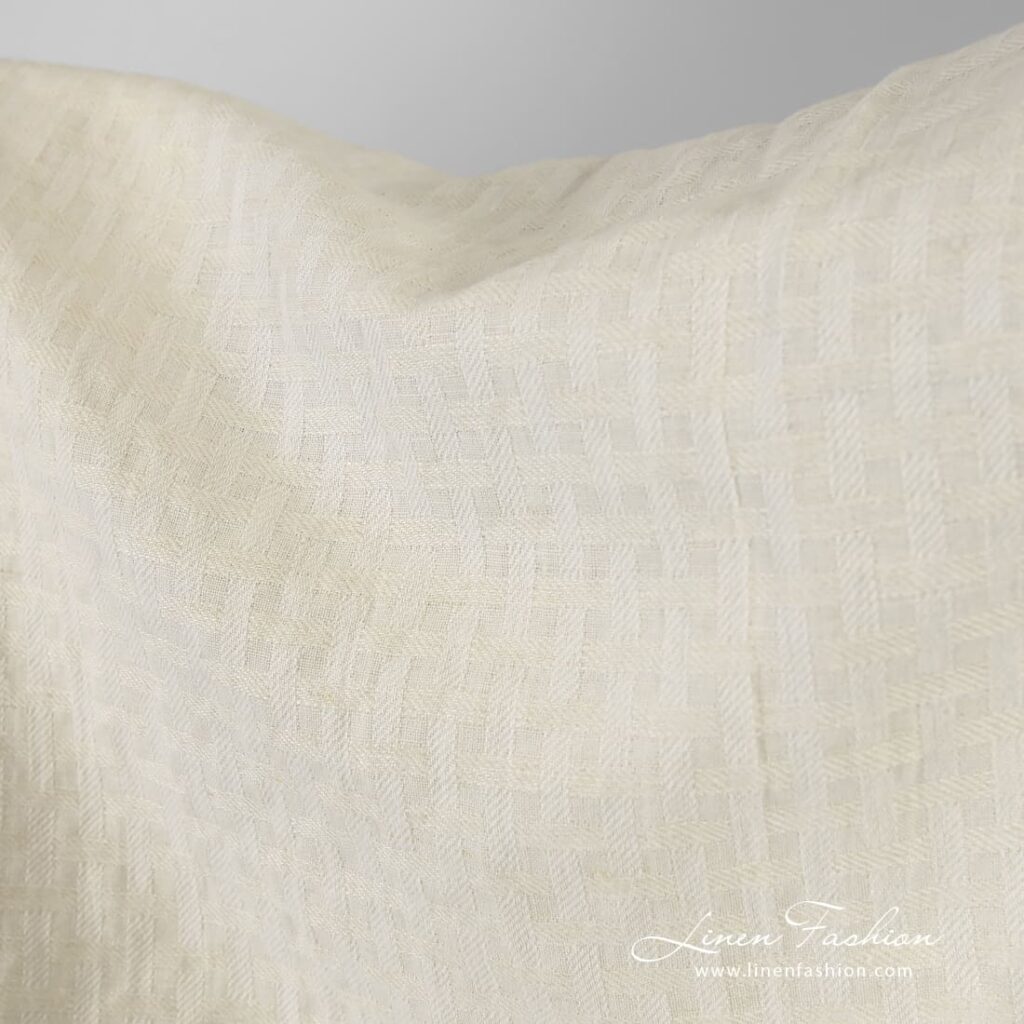Tissu en lin et coton de couleur crème lavée 4 Cream color linen cotton fabric in checks