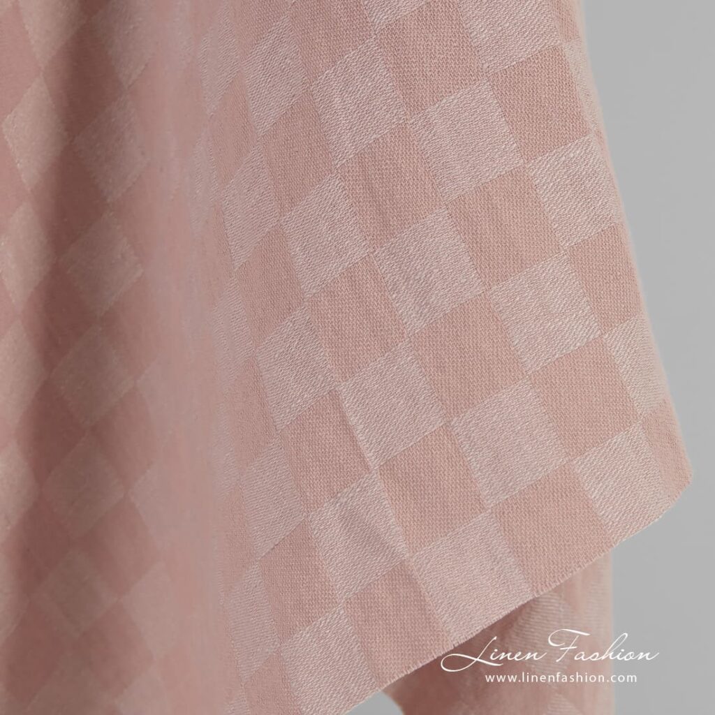Tissu en coton lin rose à carreaux lavés 3 Pink linen cotton fabric in checks, specially washed to increase softness