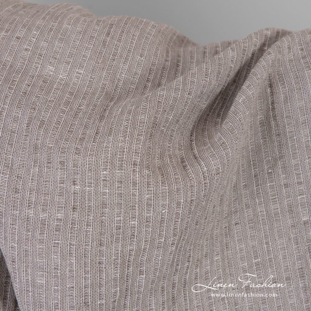 Tissu en coton lin beige à rayures lavées 3 Beige linen cotton fabric in stripes, specially washed to increase softness