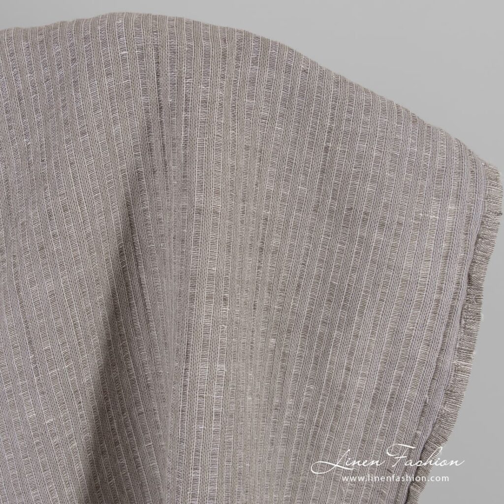 Tissu en coton lin beige à rayures lavées 2 Beige linen cotton fabric in stripes, washed
