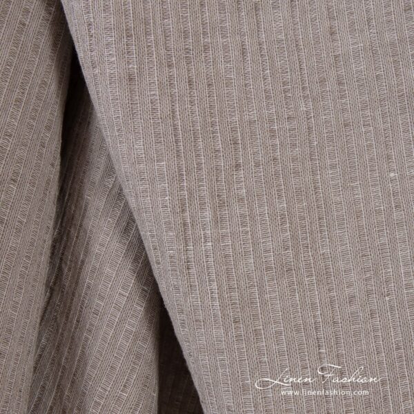 Beige linen cotton fabric in stripes, perfect for clothes and home textile