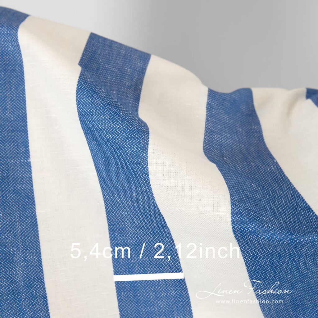 Tissu en lin et coton à rayures bleues et blanches 4 Linen cotton fabric in stripes