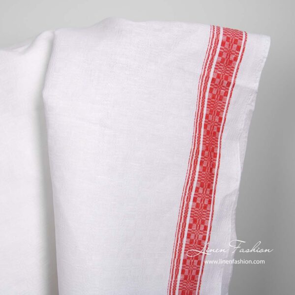 Tissu en coton lin blanc à rayures rouges – Image 2