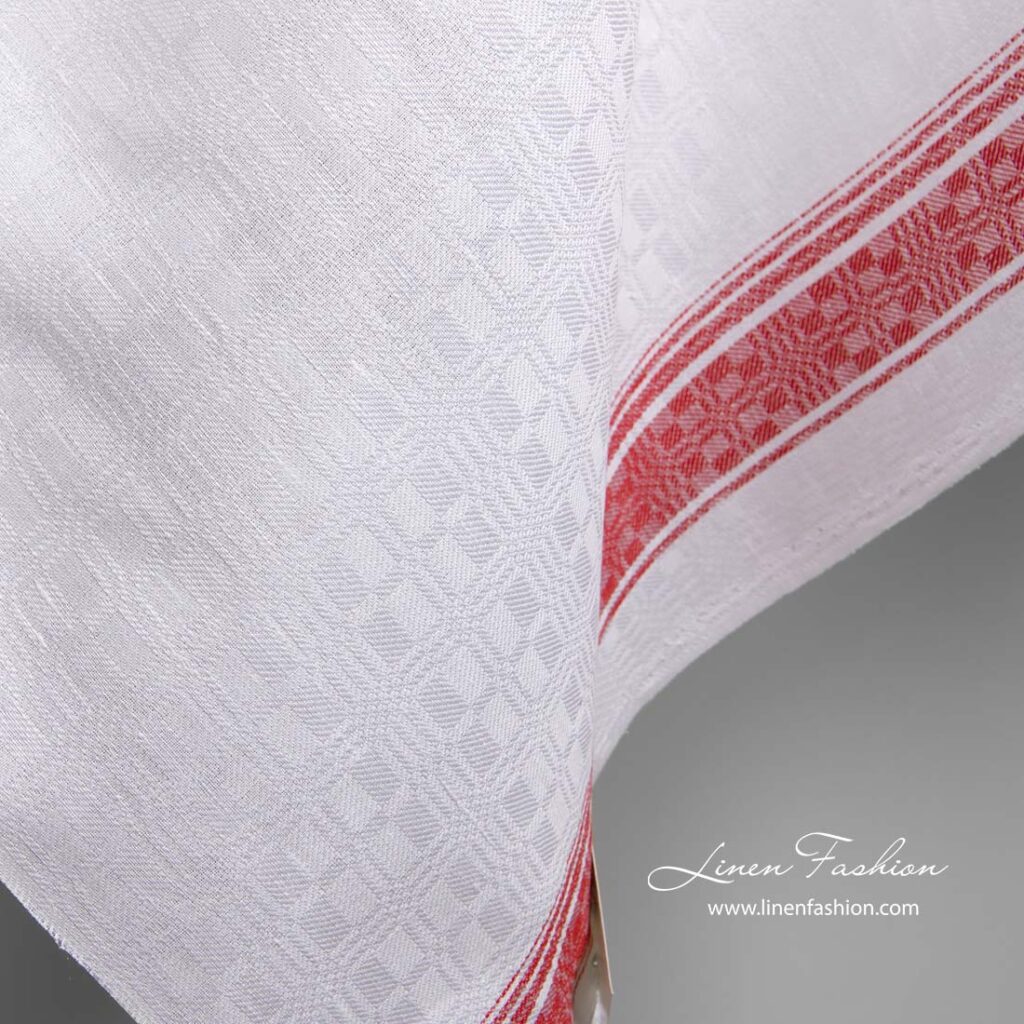 Tissu en coton lin blanc à rayures rouges 3 Tissu en coton lin blanc à rayures rouges – Image 3
