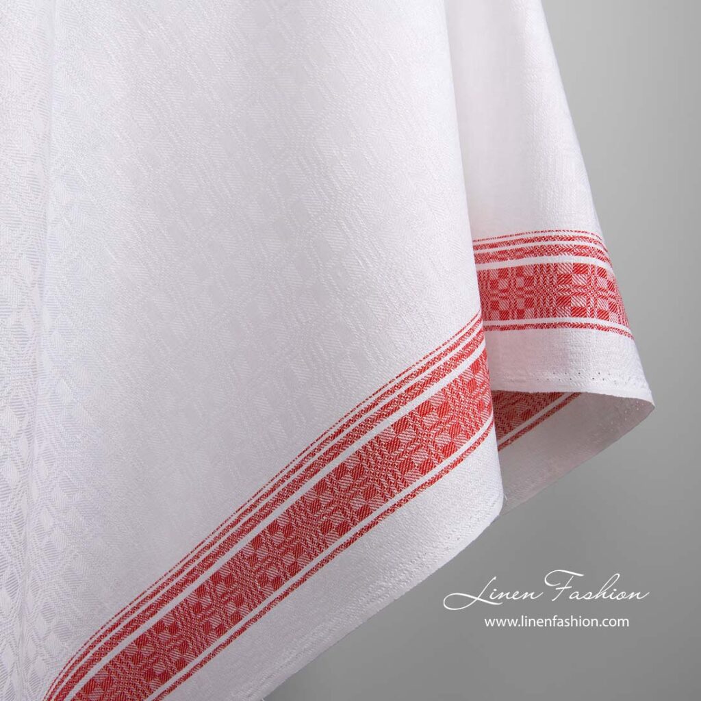 Tissu en coton lin blanc à rayures rouges 4 Tissu en coton lin blanc à rayures rouges – Image 4