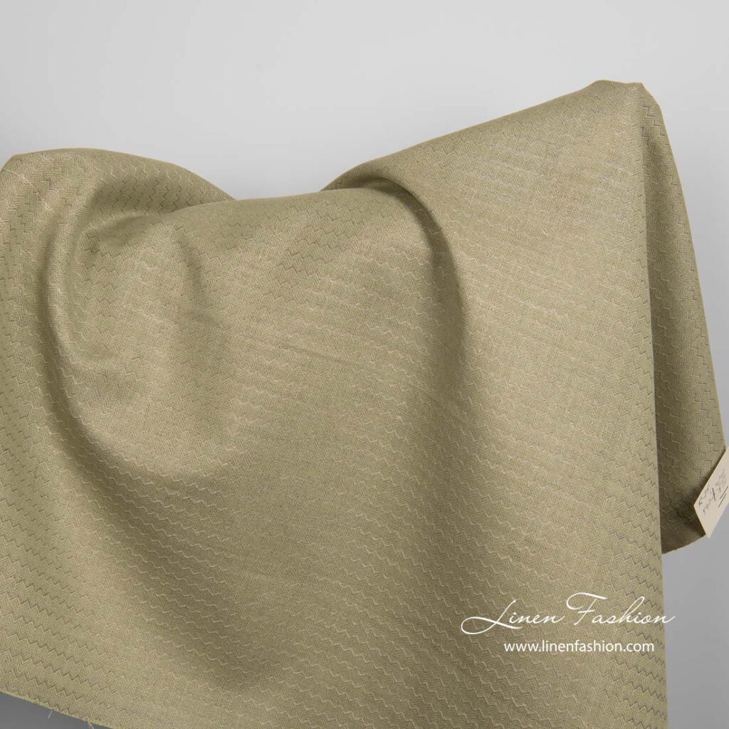 Tissu en coton lin vert à motifs de vagues 1 Tissu en coton lin vert à motifs de vagues