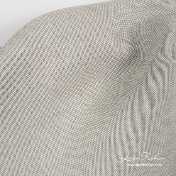 Linen blend fabric from white cotton and grayish brown linen yarns