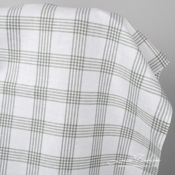 right white linen blend fabric with grey checks