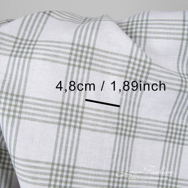 Linen blend fabric with white and grey grid checks