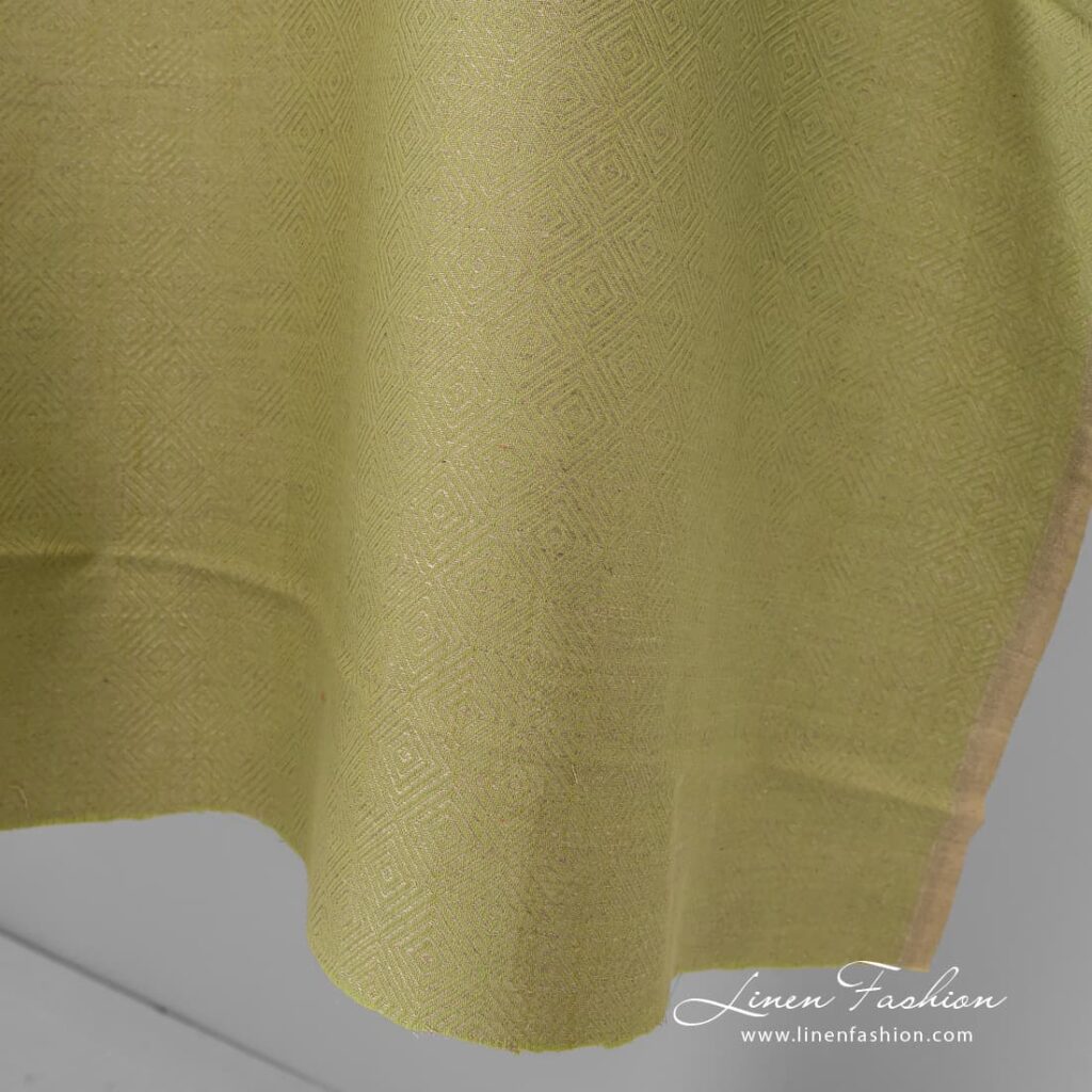 Tissu en coton lin à motifs de losanges gris vert 3 Diamond patterned green grey fabric.