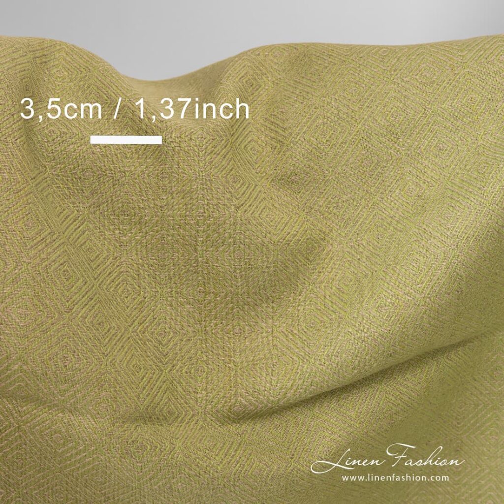 Tissu en coton lin à motifs de losanges gris vert 4 Linen cotton fabric in green grey.