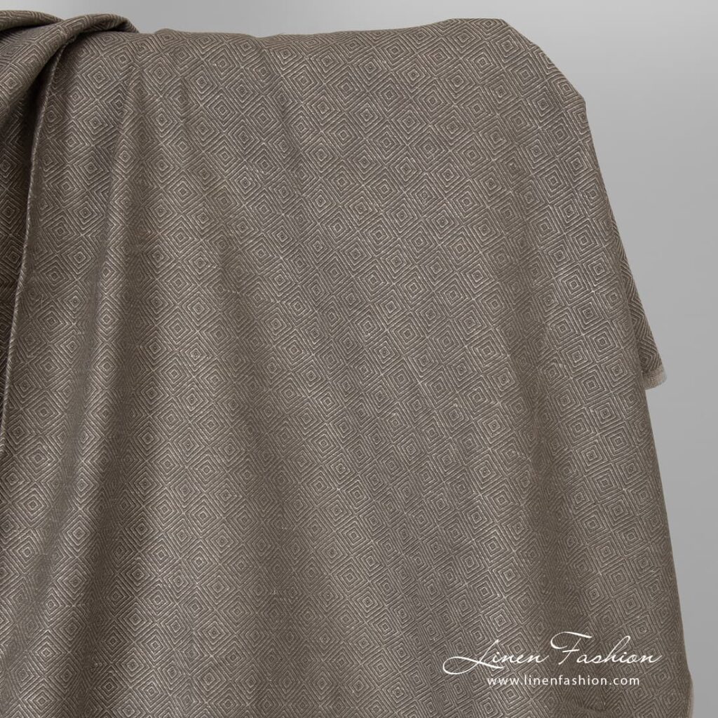 Tissu en coton lin à motif de diamants marron 1 Brown diamond pattern linen cotton fabric.