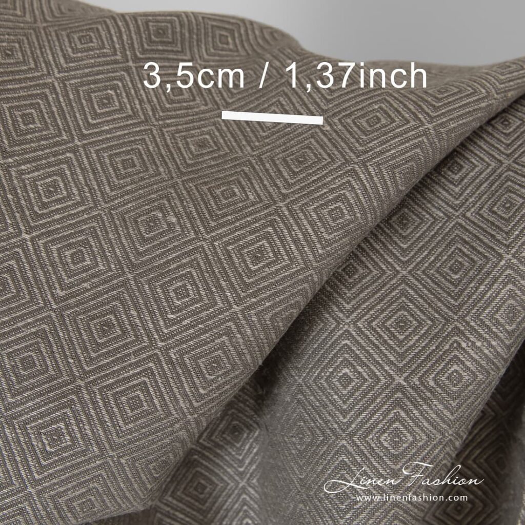 Tissu en coton lin à motif de diamants marron 4 Diamond patterned linen cotton fabric.