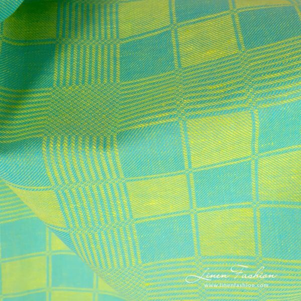 Linen cotton green fabric with stripes