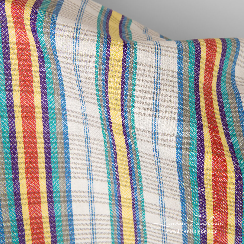 Tissu de lin et de coton à rayures multicolores 2 Linen cotton fabric in twill weave