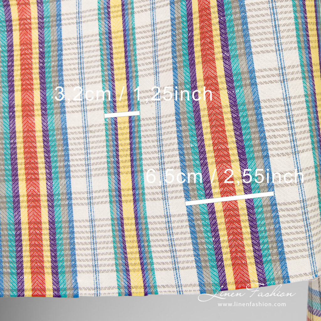 Tissu de lin et de coton à rayures multicolores 4 Linen cotton fabric with horizontal and vertical stripes