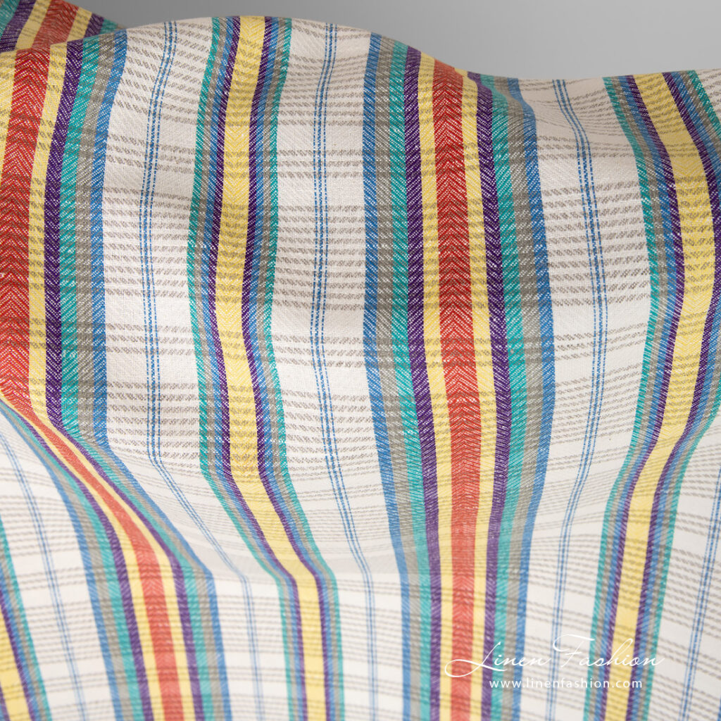 Tissu de lin et de coton à rayures multicolores 3 Linen cotton fabric with stripes