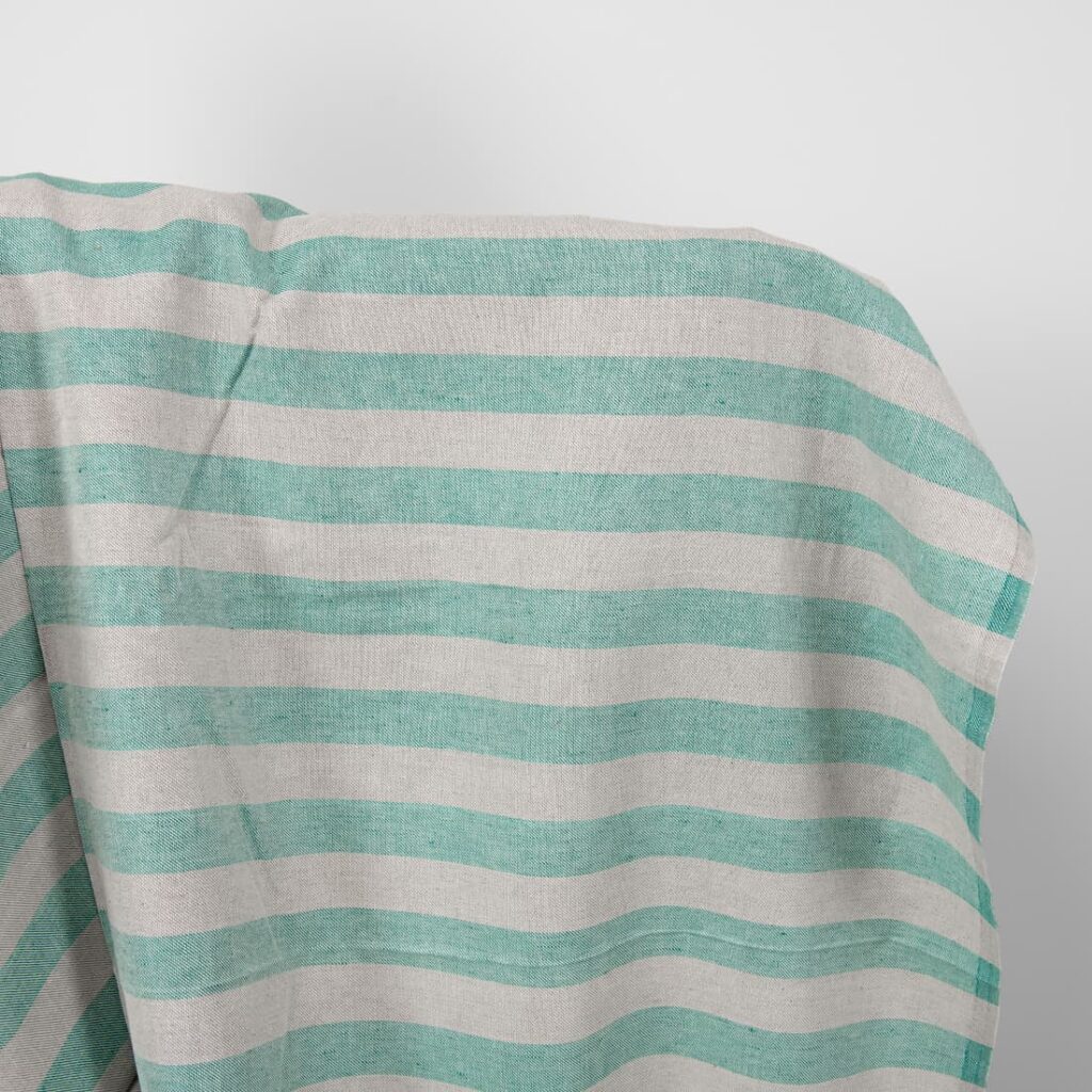 Tissu en lin et coton à rayures beige et vertes 1 linen cotton beige green stripes