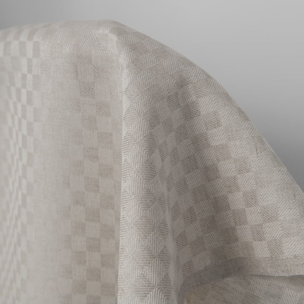 Tissu en lin et coton à carreaux blancs et naturels en sergé 2 Linen cotton fabric white and natural twill checks product photo