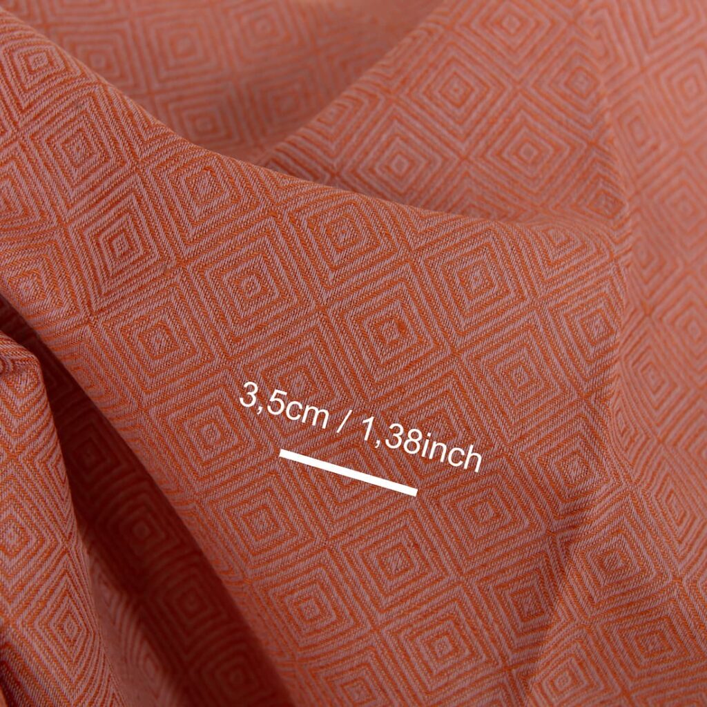Tissu en lin et coton orange et lilas à motifs de losanges 4 Linen cotton fabric orange and lilac diamond pattern, with measurements