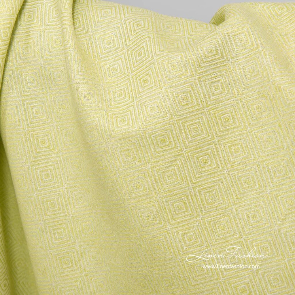 Tissu en lin et coton à motifs de losanges de couleur vert salade 2 Tissu en lin et coton à motifs de losanges de couleur vert salade – Image 2