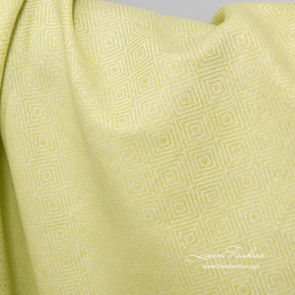 Tissu en lin et coton à motifs de losanges de couleur vert salade – Image 2