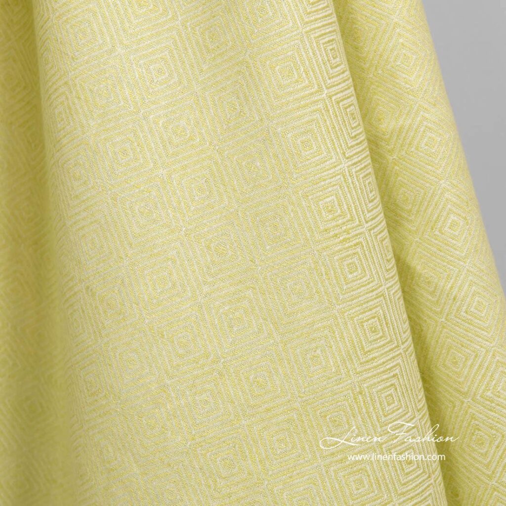 Tissu en lin et coton à motifs de losanges de couleur vert salade 3 Tissu en lin et coton à motifs de losanges de couleur vert salade – Image 3
