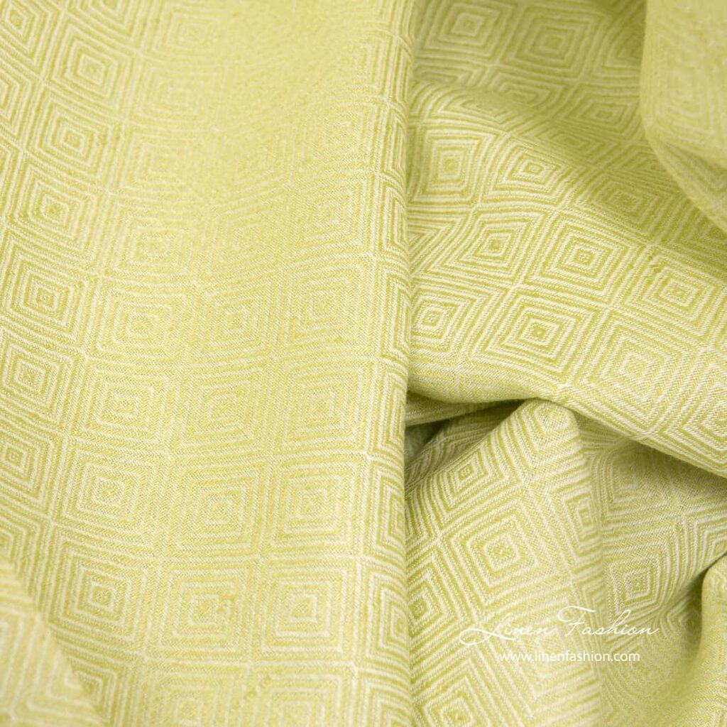 Tissu en lin et coton à motifs de losanges de couleur vert salade 4 Tissu en lin et coton à motifs de losanges de couleur vert salade – Image 4