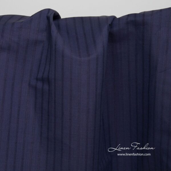 Tissu en coton lin rayé bleu foncé