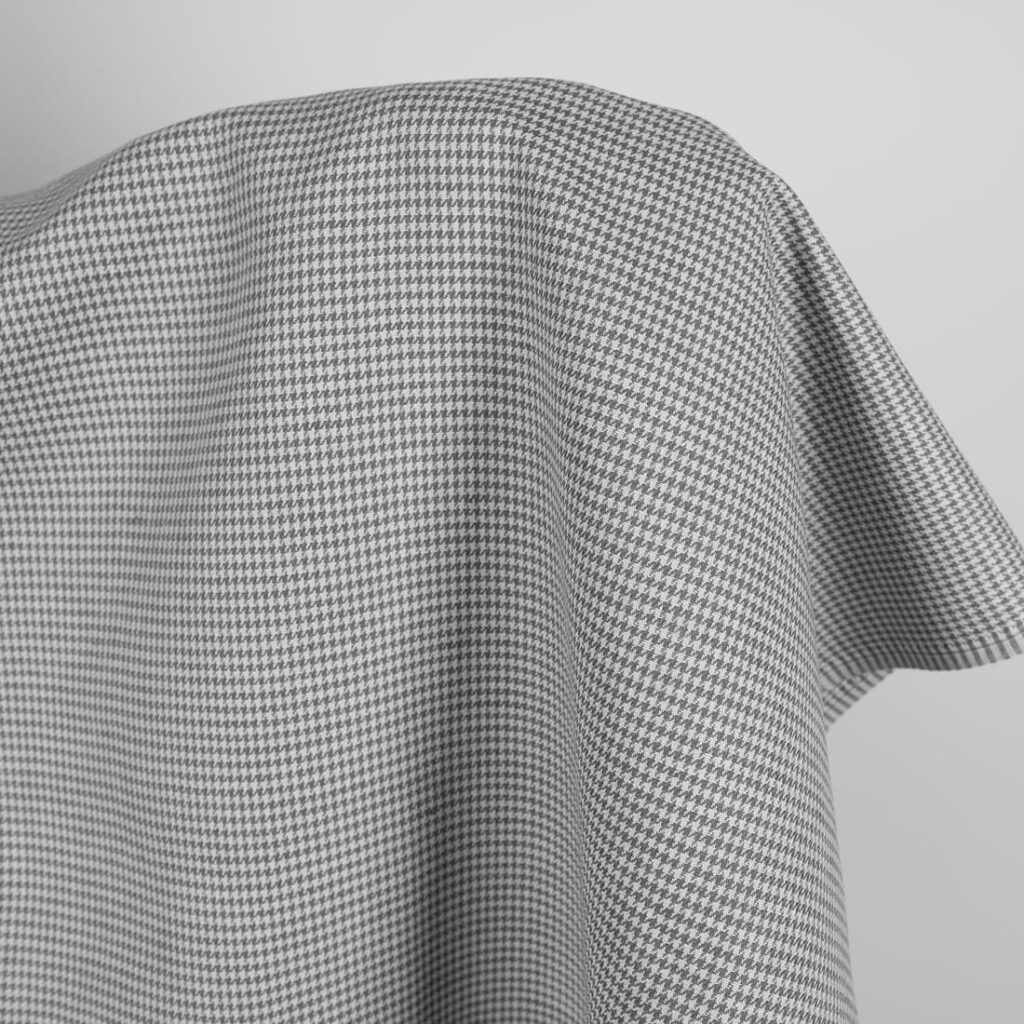 Tissu en lin et coton pied-de-poule gris clair et gris foncé 2 Linen cotton fabric light and dark grey houndstooth, 150cm