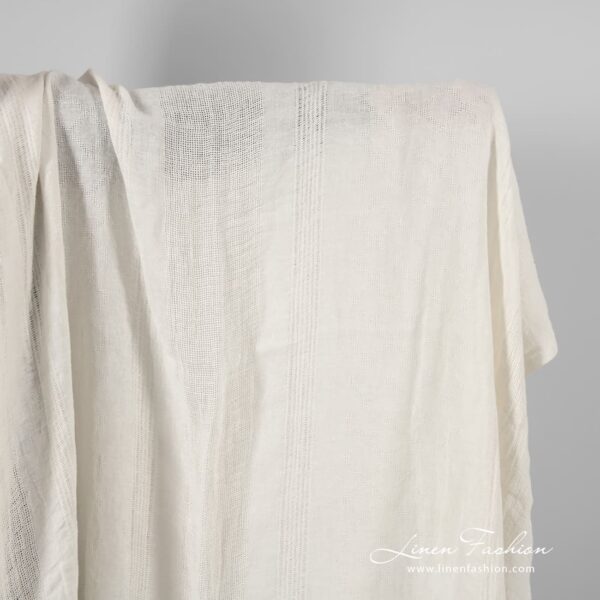 White linen fabric in rare stripes