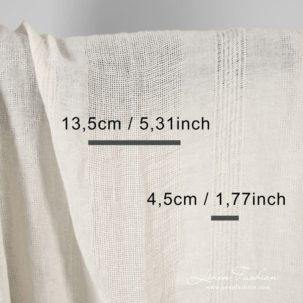 Tissu de lin lavé à rayures blanches clairsemées 5 Off-white linen fabric in stripes and rhombus