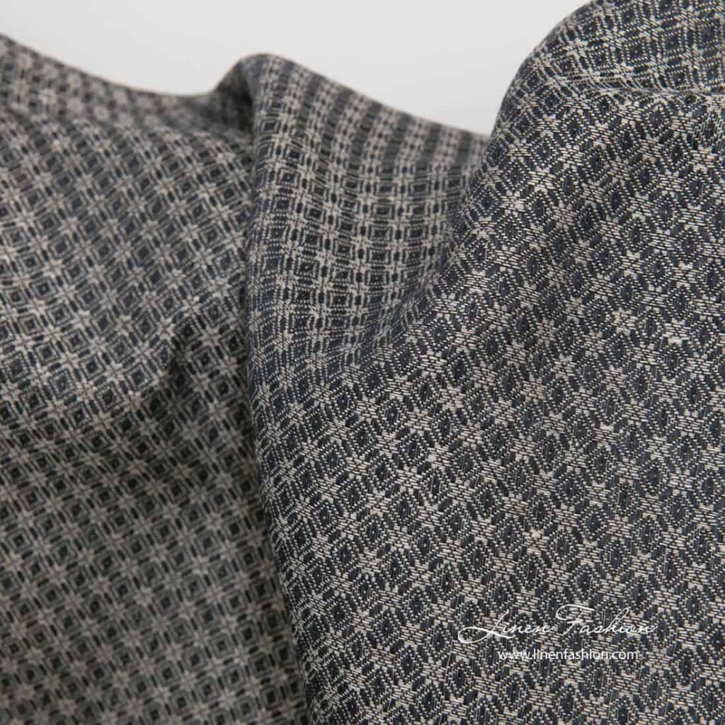 Tissu à motifs en lin, coton, noir et gris 1 Tissu à motifs en lin, coton, noir et gris