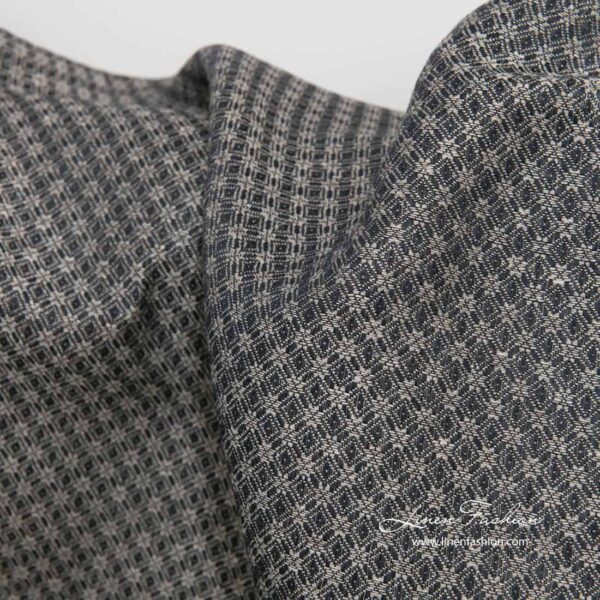 Tissu à motifs en lin, coton, noir et gris