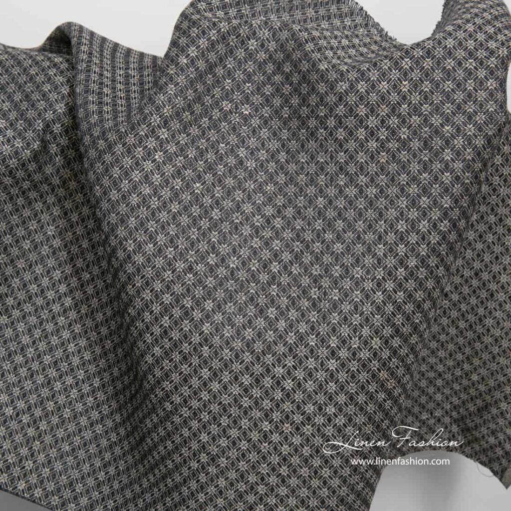 Tissu à motifs en lin, coton, noir et gris 2 Tissu à motifs en lin, coton, noir et gris – Image 2